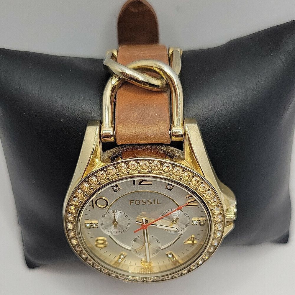 Fossil Riley ES3723 Women's Brown Leather Analog Silver Dial Quartz Watch DE19 - Picture 4 of 10